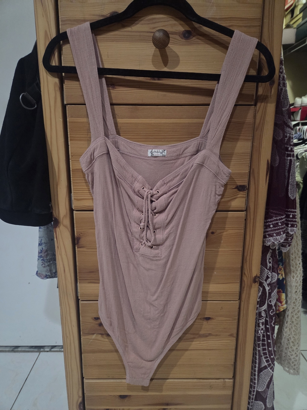 Free People Philo Lace-Up Rose Pink Sleeveless Bodysuit - Picture 3 of 4